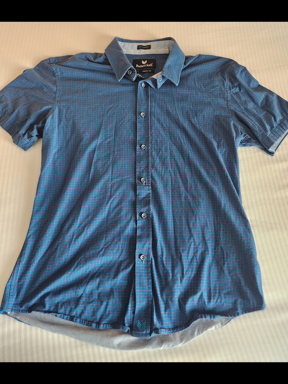 Buttercloth Men’s Blue Short-Sleeve Button-Up Polo Shirt
